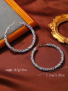 1對隨機色水鑽裝飾圓耳環適合女士日常裝飾 - 彩色 - 查看 16