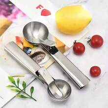 2-Piece Premium Ice Cream Scoop Set, Stainless Steel Ice Cream Scoops - With Release Trigger, Heavy-Duty Metal Material, Suitable For Fruits, Ice Cream, Frozen Yogurt And Sundaes, Including Small And Large Sizes, Essential Kitchen Supplies, Must-Have Tools For Cold Drinks - Bạc - Xem 5