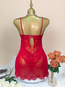 SOFUSEN Plus Size Sleepwear, Pure Desire Style Slim Camisole Nightgown, Minimalist Comfortable Soft, Suitable For Party Wear, An Ideal Gift For Romantic Couples Night And Christmas Eve - Burgundy - View 3