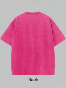 Women's Casual Cotton Round Neck Short Sleeve Drop Shoulder Longline T-Shirt - 玫紅色 - 查看 3