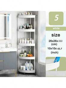 3/4/5-Tier Plastic Corner Shelf, Brushed Finish, Foldable Design, Easy Assembly, Space-Saving Triangular Rack With Wheels For Bathroom, Kitchen, Bedroom, Home & Office Storage Of Food, Tools, Cosmetics, Towels, Books - Freestanding Tiered Shelf, Shelves For Storage - White - View 15