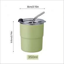 350毫升不锈钢杯 - 带盖和吸管，双层真空隔热咖啡杯，便携式防漏杯，触感不烫手 - 綠色 - 查看 5