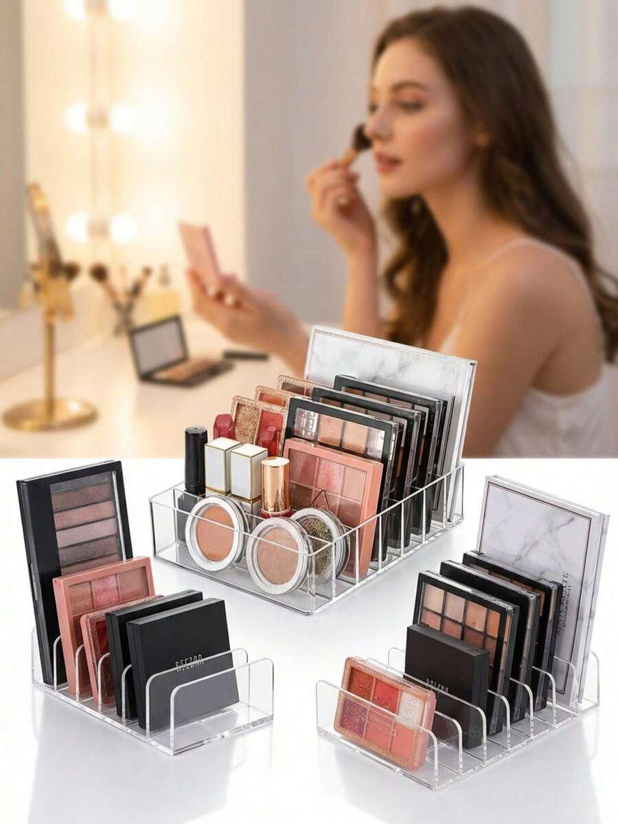 3pcs Transparent Acrylic Makeup Organizer Set | Lipstick & Eyeshadow Palette Storage | Vanity Makeup Display Rack, Makeup Room Decor,Makeup Bag,Travel Essential