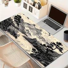 这款鼠标垫采用日式水墨画风格设计，运用黑白墨技法描绘山川河流和松树。这款大尺寸鼠标垫可用作桌面垫、学习垫或键盘垫，适合游戏、家庭和办公使用。办公桌 办公用品 办公配件 鼠标垫 书桌鼠标垫 桌面装饰 - 風景畫 - 查看 10