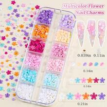 3D Flower Nail Art Charms, Cute Colorful Acrylic Flower Petals White Pink Cherry Blossom Spring Petal With Caviar Beads And Flatback Pearls For Manicure Craft DIY(20 - K1 - Colorful) - 20-K1-彩色 - 查看 3