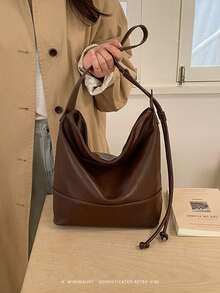 2026新款柔软皮革大容量水桶包，奢华小众风格女士单肩/腋下包 - 黑色 - 查看 11