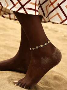 1 pieza Tobillera minimalista con flor de margarita, adecuada para el uso diario y las vacaciones en la playa de las mujeres - Dorado - Ver 3