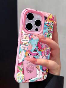 1pc Car Map Travel Element Collage Pattern Liquid Soft Phone Case, Compatible With IPhone 16/16Pro/16Plus/15/15ProMax/15Pro/11/12/13/14ProMax/11Pro/11ProMax/12Pro/12ProMax/13Pro/13ProMax/14Pro/14ProMax, Creative Elegant Design - Multicolor - View 2