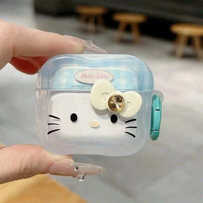  1pc Sanrio Cartoon Cute KT Kitty Diamond Butterfly Plush Pendant Protective Case, Compatible With Apple 1/2/3/4/Pro/Pro(2nd)/Pro(3rd), Anti-Fall Anti-Scratch Bluetooth Earphone Cover