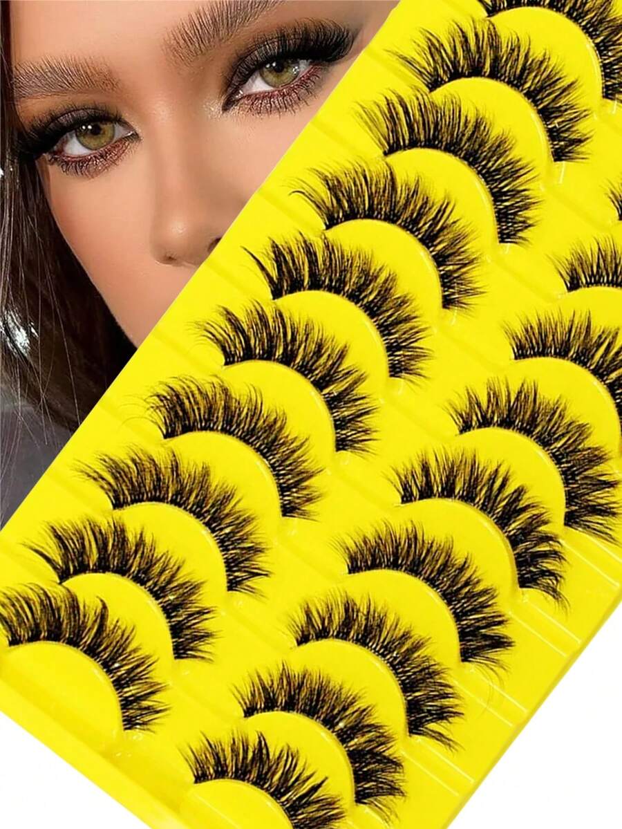 10 Pairs Transparent Wispy Natural Fluffy False Eyelashes, Enhance Your Naturally Bright Eyes - Black - View 1
