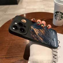 极简雪山新月图案手机壳，适合送给男友、家人，国际版，非国内版 - 黑色 - 查看 6