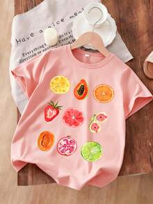 2pcs/Set Teen Girl Short Sleeve Top And Plaid Shorts (Random Cut) Creative Print Pattern Soft Set, Suitable For Spring And Summer Daily Wear - Multicolor - View 4