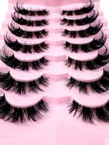 新款7对自然纤长假睫毛，打造自然妆容，漫画风格，蓬松猫眼妆效，柔软浓密仿貂毛睫毛，延长眼尾，适合日常妆容，可重复使用。 - 眼尾拉長款 - 查看 7