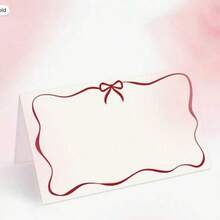 25张红色蝴蝶结波浪边装饰卡片，适合餐桌布置；空白名片，适用于宴会和婚礼 - A - 查看 1