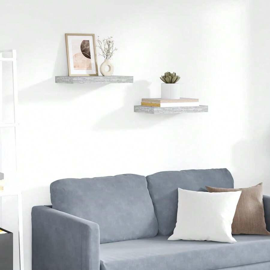 vidaXL Schweberegale 2 Stk. Betongrau 40x23x3,8 cm MDF - Grau - Übersicht 1