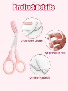 5/3/1 Peça Tesoura Rosa para Aparar Sobrancelhas, Tesoura de Sobrancelhas com Pente, Tesoura de Aço Inoxidável para Cuidados com as Sobrancelhas, Adequada para Iniciantes e Mulheres como Ferramenta de Aparar Sobrancelhas, para Modelar e Cuidar das Sobrancelhas, Ferramentas de Maquiagem para os Olhos, Brindes, Viagem, Coisas Baratas, Essenciais de Viagem - Rosa Bebê - Visão 5