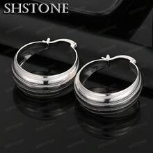 925纯银镀层圆形条纹耳环，女士婚礼订婚生日圣诞派对礼物，魅力饰品 - 銀色 - 查看 1