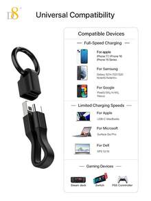 可爱钥匙扣式D8 USB-C钥匙扣数据线，10厘米短款USB-A转USB-C数据线，3A快充，480Mbps数据同步线，便携式迷你充电器，适用于移动电源，小巧精致的钥匙扣数据线，时尚百搭，适合日常使用和旅行，兼容 17/16/16 Pro/16 Pro Max/15/15 Pro/14/13/12/11/XS/XR/X/8，三星手机适用，妇女节礼物 - 彩色 - 查看 13