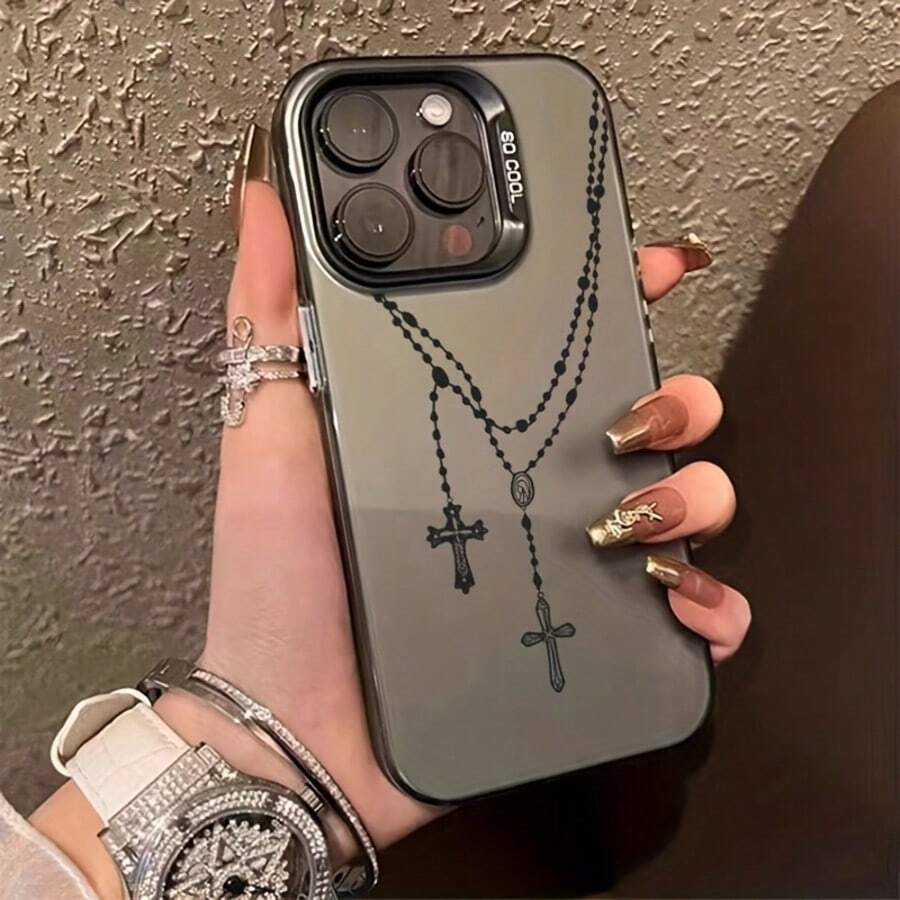 Fashionable Criss-Cross Chain Pattern Phone Case, Fits Various Models - Black - View 1