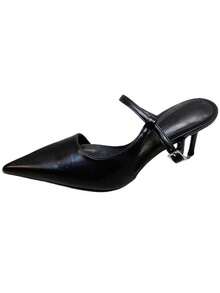 女士法式尖头细带高跟凉鞋，露后跟显瘦通勤高跟鞋 - 黑色 - 查看 5