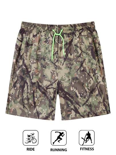 Quần short thể thao nam dáng casual, họa tiết rằn ri, có dây rút.