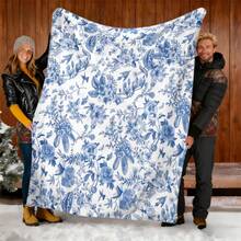 蓝白瓷花法兰绒毯——舒适时尚，沙发床两用 - 彩色 - 查看 9