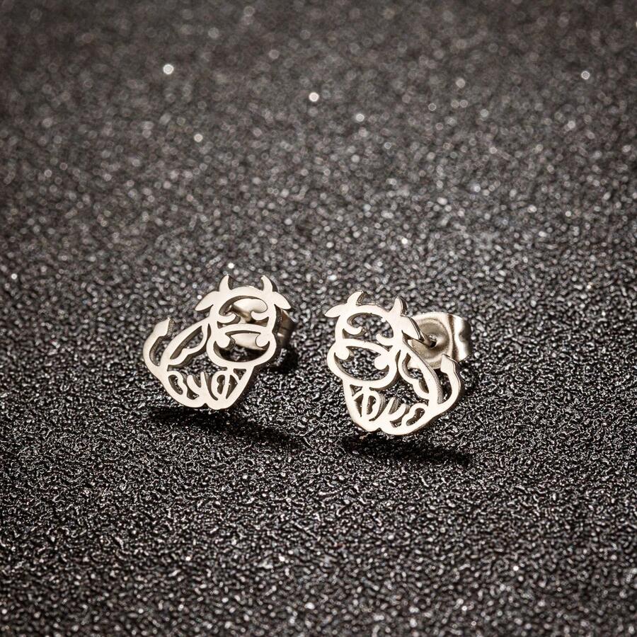 一对迷你圣诞雪花耳钉，不锈钢伞形小耳环，可爱时尚饰品，派对礼物 - 銀色 - 查看 1