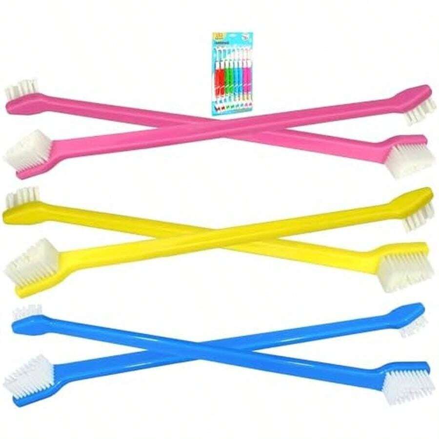 8 Pcs Dog Toothbrush Pet Toothbrush Small To Large Dogs,Cats With Soft Bristles Non Slip Dual Head Dog Toothbrush - / - View 1
