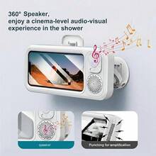 Waterproof Box Speaker, Bathroom Waterproof 360 ° Rotating Touch Screen, Bluetooth Speaker, Watch Movies, Listen To Music, Phone Holder Bluetooth Speaker Audio Shower TV Holder, Swimming Pool, Kitchen, Bathroom, Sink - 黑色 - 查看 3
