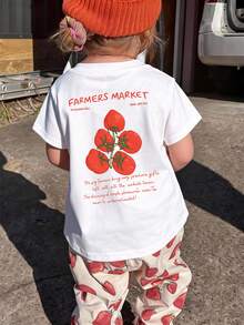 1pc Baby Girls' Creative Cartoon Graphic Letter Slogan Print Basic Round Neck Short Sleeve T-Shirt, Casual & Fashionable Infant Clothing - White - View 6