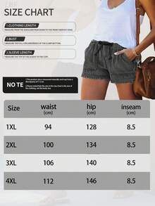 Pantalones cortos de mezclilla casuales y holgados con bolsillos y dobladillo deshilachado para mujer de talla grande en verano - Gris - Ver 7