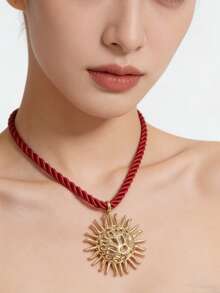 1pc Summer Vacation Beach Style Sun Pendant Chunky Rope Necklace For Women - Multicolor Sun - View 7