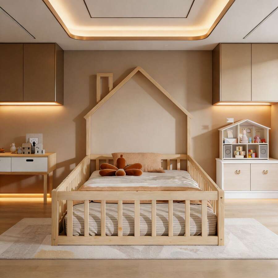Kids Bed Frames, Headboards & Footboards - Natural + Pine + 90cm*200cm - View 1