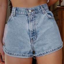 Shorts de mezclilla elásticos con bolsillos y bordado de margaritas para mujer - Lavado ligero - Ver 3