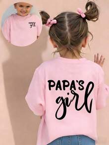 Young Girl "PAPA'S Girl" Letter Print Fashionable Casual Versatile Top, Suitable For Girls' Daily Casual Wear - Pink - View 1