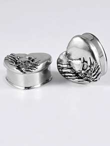 1对朋克复古不锈钢分叉心形无花果骷髅耳洞耳扩耳扩加强穿孔扩张腰部鞍形耳环日常佩戴 - 1對心形鬼頭耳擴 - 查看 14