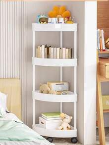 3/4/5-Tier Plastic Corner Shelf, Brushed Finish, Foldable Design, Easy Assembly, Space-Saving Triangular Rack With Wheels For Bathroom, Kitchen, Bedroom, Home & Office Storage Of Food, Tools, Cosmetics, Towels, Books - Freestanding Tiered Shelf, Shelves For Storage - White - View 1