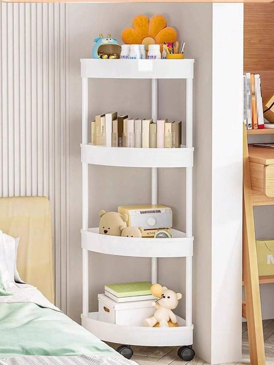 3/4/5-Tier Plastic Corner Shelf, Brushed Finish, Foldable Design, Easy Assembly, Space-Saving Triangular Rack With Wheels For Bathroom, Kitchen, Bedroom, Home & Office Storage Of Food, Tools, Cosmetics, Towels, Books - Freestanding Tiered Shelf, Shelves For Storage - White - View 1