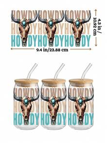 4件套西部牛仔女郎与牛仔竞技UV DTF转印贴纸，适用于16盎司Libbey玻璃杯（9.4x4.3英寸），Howdy Boots骷髅粉色蝴蝶结绿松石防水贴纸，狂野西部美学贴花，无需加热 - Western Cowgirl 03 - 查看 6