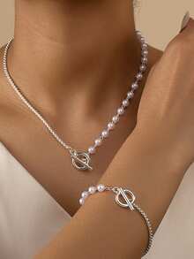 2pcs/Set Fashionable Elegant High-End Pearl Necklace And Bracelet Set, Suitable For Women's Daily And Party Wear - White - View 6