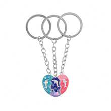 3Pcs/ Set Heart-Shaped Dolphin Sequin Stitching Best Friend Bestie Key Chain For Men Fashion Friendship Gifts - Silver - View 7