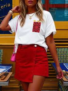 Women's Spring Outfit, Summer Clothing, Women's Vacation Wear, Women's Printed T-Shirt For Summer, Casual Street Style Short Sleeve T-Shirt, Leisure Summer Top, Best Choice For Holiday Travel White - White - View 3