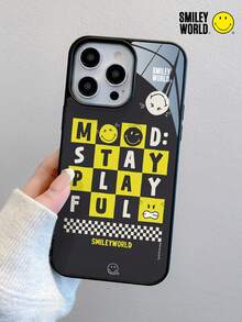 1pc Shock-Proof Full Coverage 2-In-1 Acrylic Phone Case, UV Printing Craft, Smileyworld Yellow Cartoon Letter Pattern, Compatible With IPhone 17, 16, 15, 14, 13, 12, 11 Pro Max And Series - Multicolor - View 4