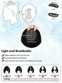 14 Inch Real Human Hair Topper Extensions For Women - Natural Straight Hairpiece With 7x11cm Base Net & Breathable Mesh Cap, Seamless Blending To Hide Bald Spots Or White Hair, High-Quality Hair Loss Solution, Hair Extensions - Natural Black - View 7