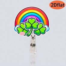 Carrete retráctil para el Día de San Patricio con diseños de trébol de la suerte, arcoíris, monedas y duendes, adecuado para portadores de tarjetas de identificación, regalos festivos - Multicolor - Ver 18