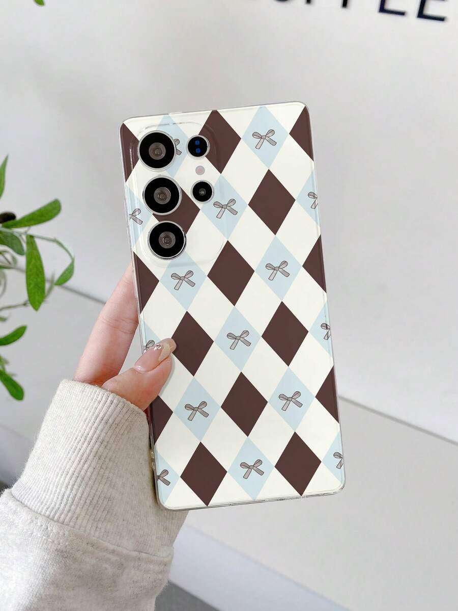 1个菱形蝴蝶结透明极简软壳，兼容三星Galaxy S22/S23/S24 Ultra、M36/S25 Ultra/A56 5G/S22+手机，原创手绘软保护套，防震设计，送给女朋友的礼物 - 彩色 - 查看 1