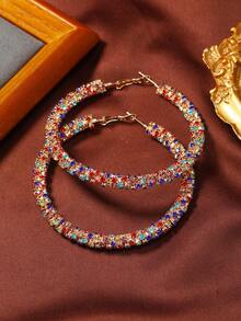 1對隨機色水鑽裝飾圓耳環適合女士日常裝飾 - 彩色 - 查看 17