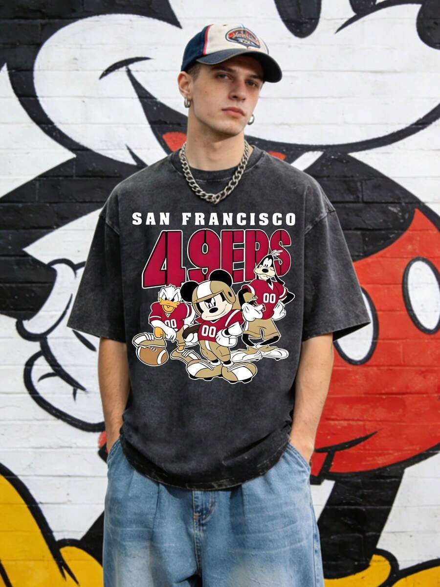American Street Simple Disney Top, Loose Slim Fit Men's Short Sleeve - Black - View 1