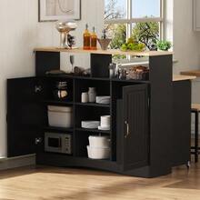 Îlot de cuisine sur roulettes, coin repas extensible avec chaises, buffet avec grand espace de rangement, idéal pour la cuisine et la salle à manger comme buffet (noir) - Noir - Voir 2