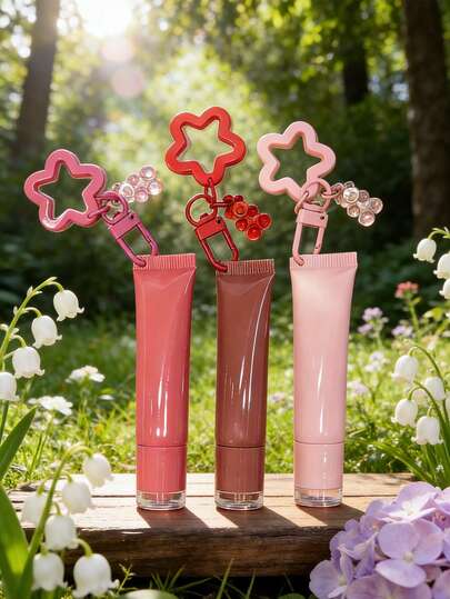 Tubo de labios con boca en ángulo, envase cosmético rellenable, botella dispensadora de tipo exprimible, llavero de brillo de labios, llavero de mujer bonito, herramienta de belleza, dije de bolso de lápiz labial, con colgante de estrella y colgante de oso. Tubo suave vacío con tapa de rosca para brillo de labios, bálsamo labial, regalo, almacenamiento de belleza personal, regalo del Día de la Madre, regalo del Día de San Valentín